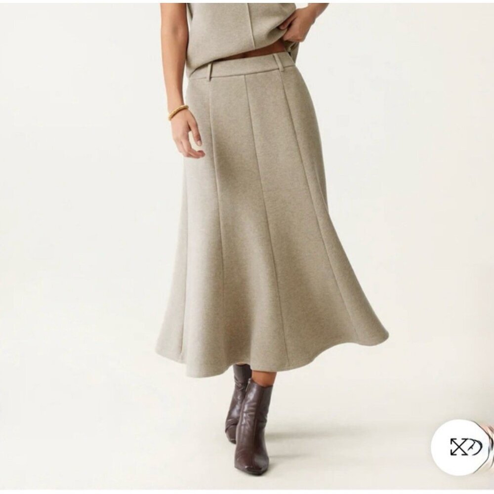 NWT OGL Wool Blend Flared Midi Maxi Skirt Size L Heathered Oatmeal Women’s - Picture 7 of 7